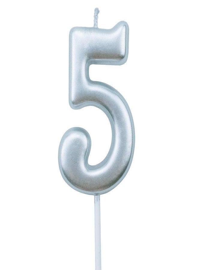 XNOVA 5th Birthday Candle Five Years Silvery Happy Birthday Number 5 Candles for Cake Topper Decoration for Party Kids Adults Numeral 15 54 59 85 58 50 25 75 - Image 1